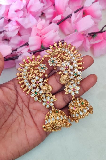 Premium Peacock Design Gold-Plated Bridal Jhumka Earrings